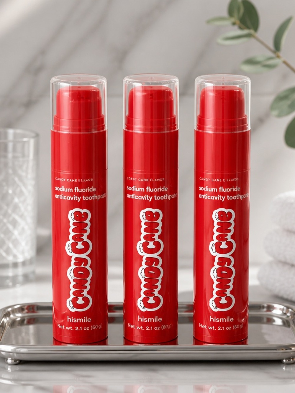 NWT  Lot of 3 HiSmile Candy
Cane Flavor Toothpaste 2.1
oz Limited Edition
